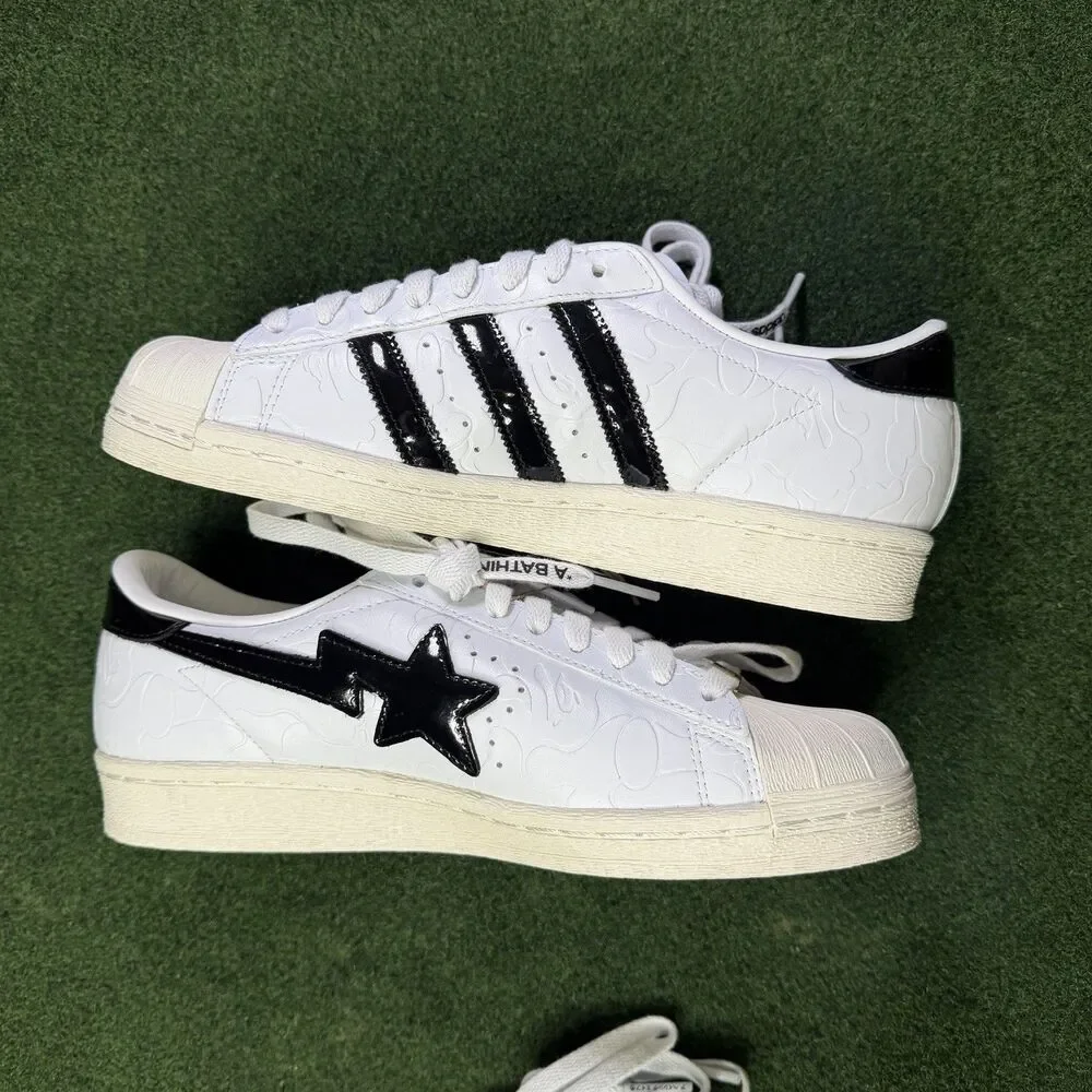 Sz 7 Adidas Originals x BAPE Superstar FTWWHT/CBLACK/OWHITE JR2701